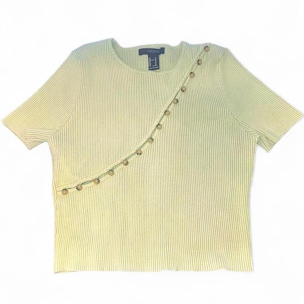Forever 21 Light Green Ribbed Knit Crop Top Asymmetrical Button Sexy Y2K M S
